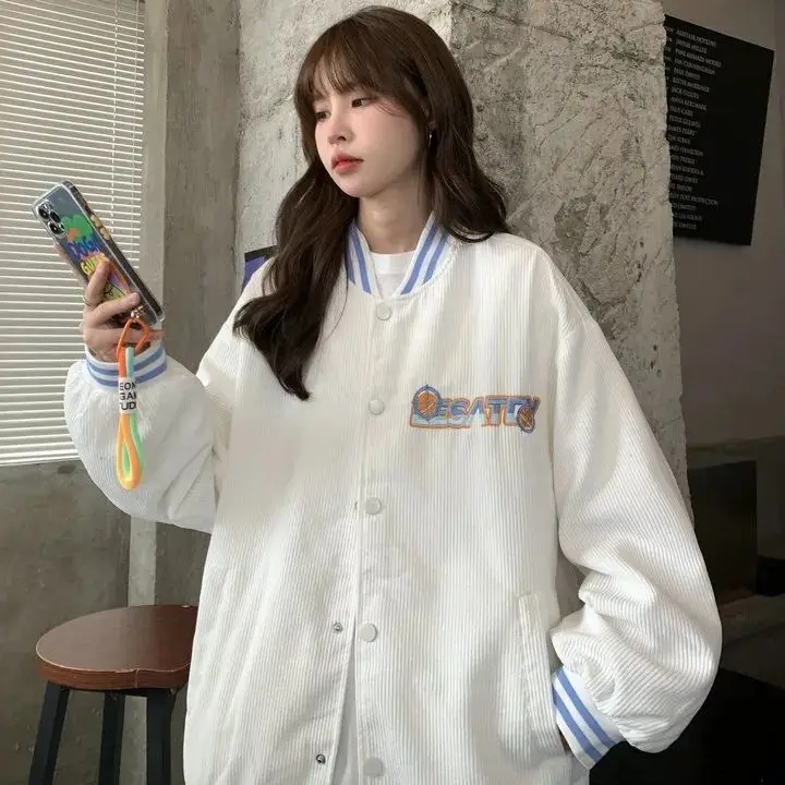 

Corduroy Jacket Women's Spring and Autumn Baseball Jacket Korean Version New College Style Multifunctional Trend Loose Jacket