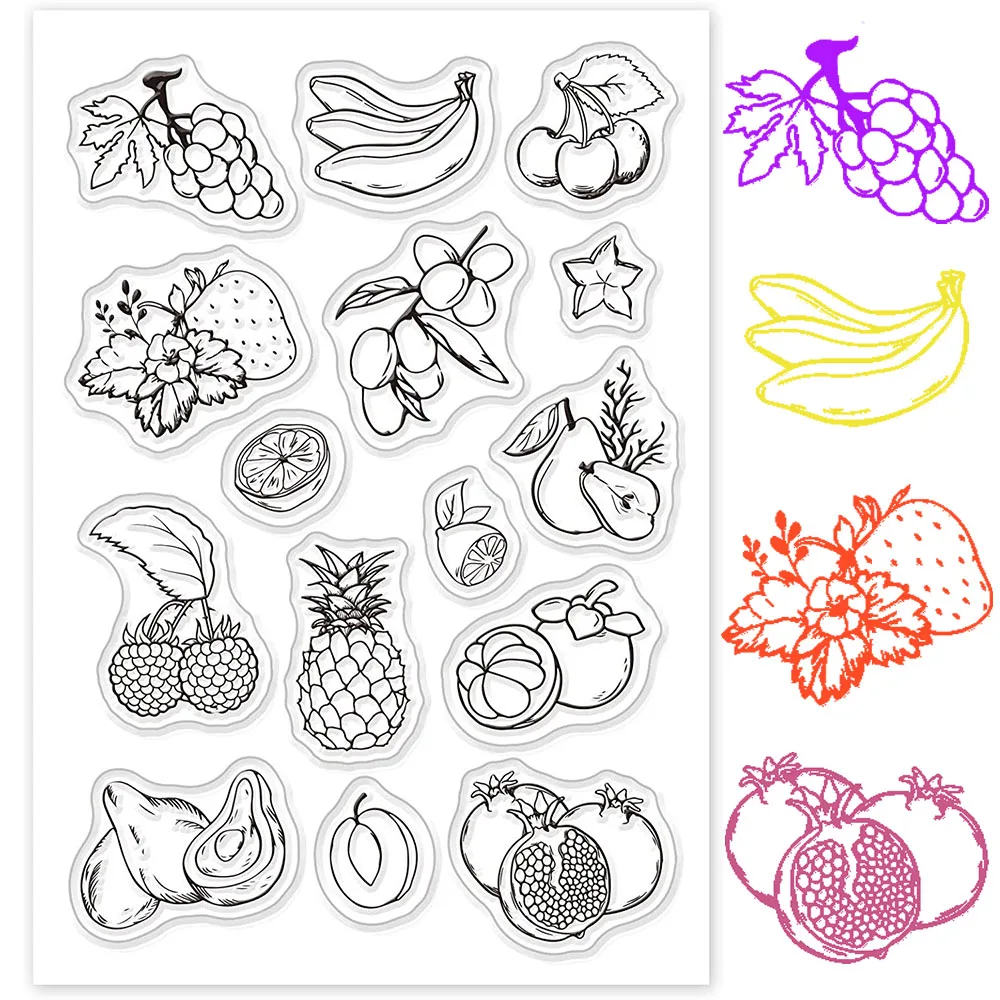 

Fruit Clear Stamps Silicone Stamp Cards Banana Grape Pear Pomegranate Tropical Fruits for DIY Scrapbooking Card Making Decor