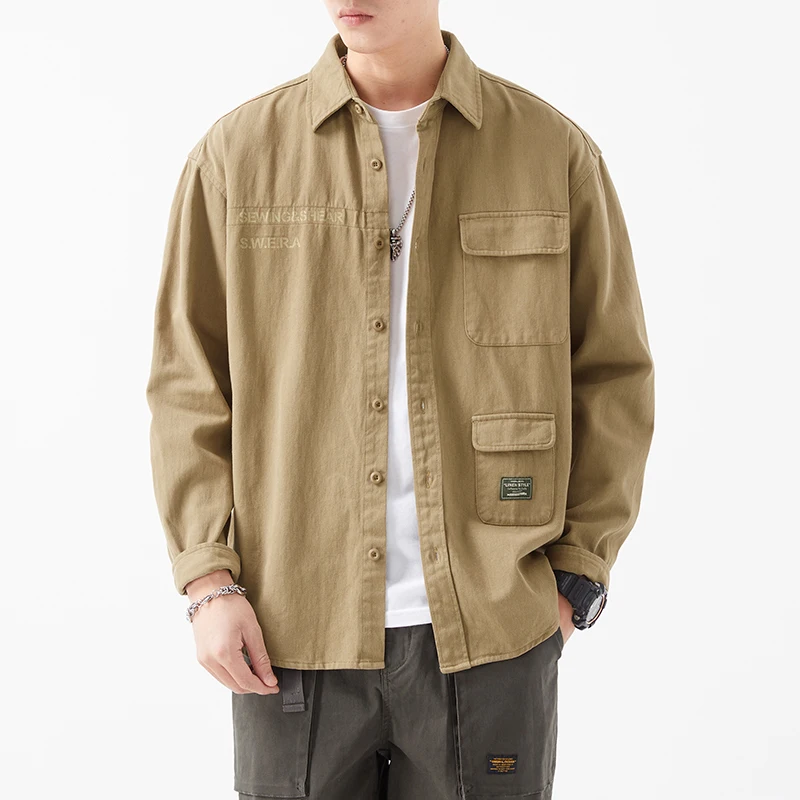 

2022 New Autumn Winter Men Denim Shirt 100% Cotton Long Sleeve Cargo Coat Casual Loose Shirts Top Quality Brand Men Clothing