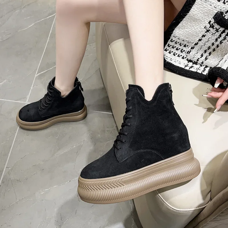 10 см замшевые ботильоны из натуральной коровьей кожи весенние мотоциклетные