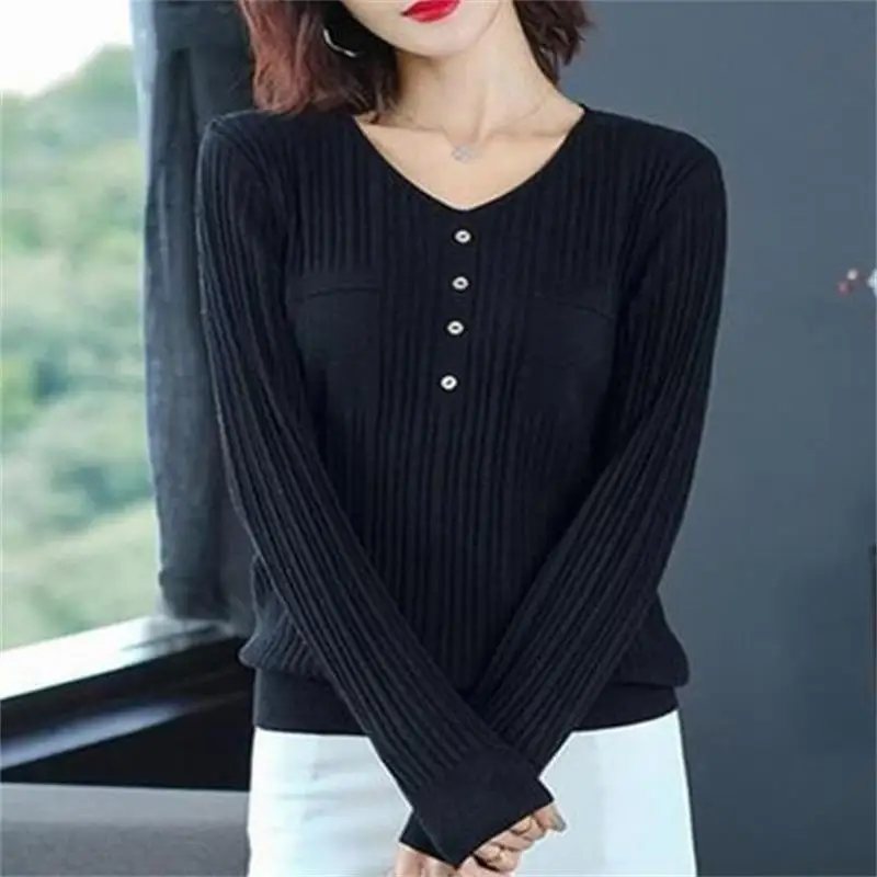 

NEW Spring Autumn Contracted Fashion V Led Pullover Knit Fir Sweater