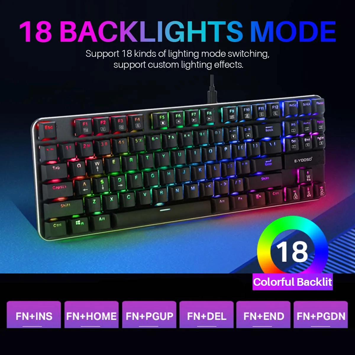 

Z66 Mechanical Keayboard Black 87 Keys Double Shot Keycaps Cool Backlits Keayboard for PC Computer Laptop 355* 124* 25MM