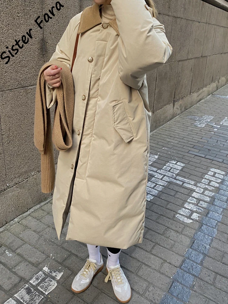 

Sister Fara Loose Thicken Hooded Down Jacket Women's Winter 90 White Duck Down Jacket Parka Female Long Warm Down Jacket Coat