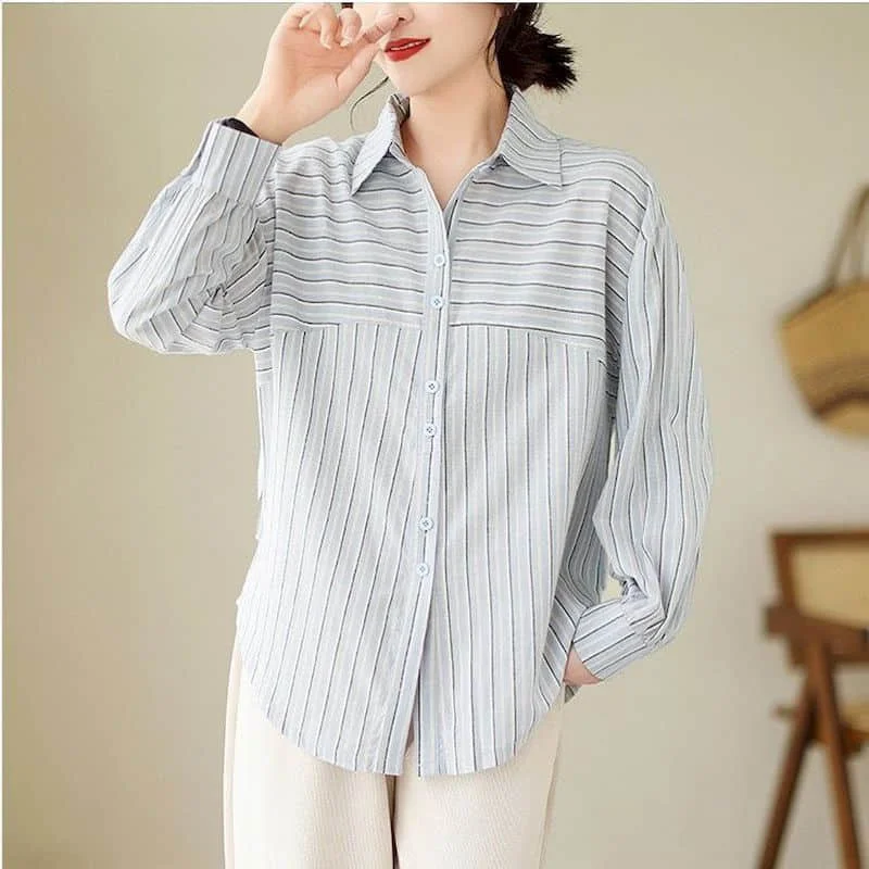 Женская рубашка-поло в полоску с длинным рукавом