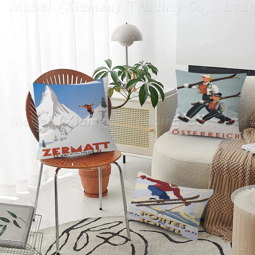 Zermatt Chamonix Skiing Art Cushion Cover Pillowcase Upholstery Sofa Throw Pillow Home Decor Pillowcas
