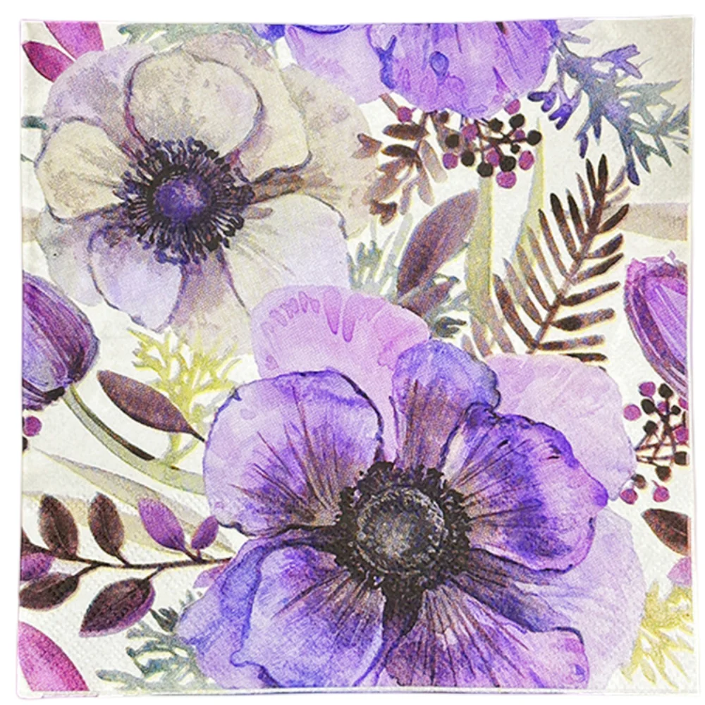 

10/20pcs 33cm Purple Flower Vintage Servilletas DIY Crafts Decoupage Paper Napkins Beautiful Table Tissues Wedding Party Decor