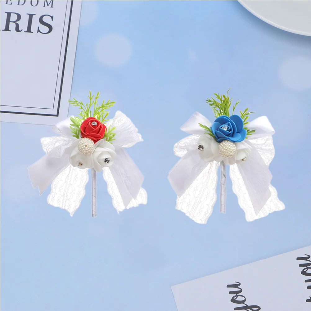 

2PCS Wedding Corsage Flower Decor Simulated Bridal Bridegroom Brooch Romantic Wedding Decor Greet Guests Breastpin for Male