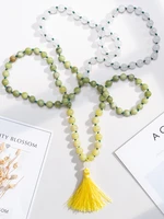 oaiite 8mm japamala 108 mala necklace natural stone lemon jade beaded jewelry yoga japamala southern jade rosary prayer necklace