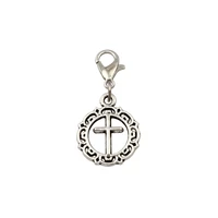 100pcs tibetan silver alloy open flower circle cross floating lobster clasps charm for jewelry making 16x34mm a 242b