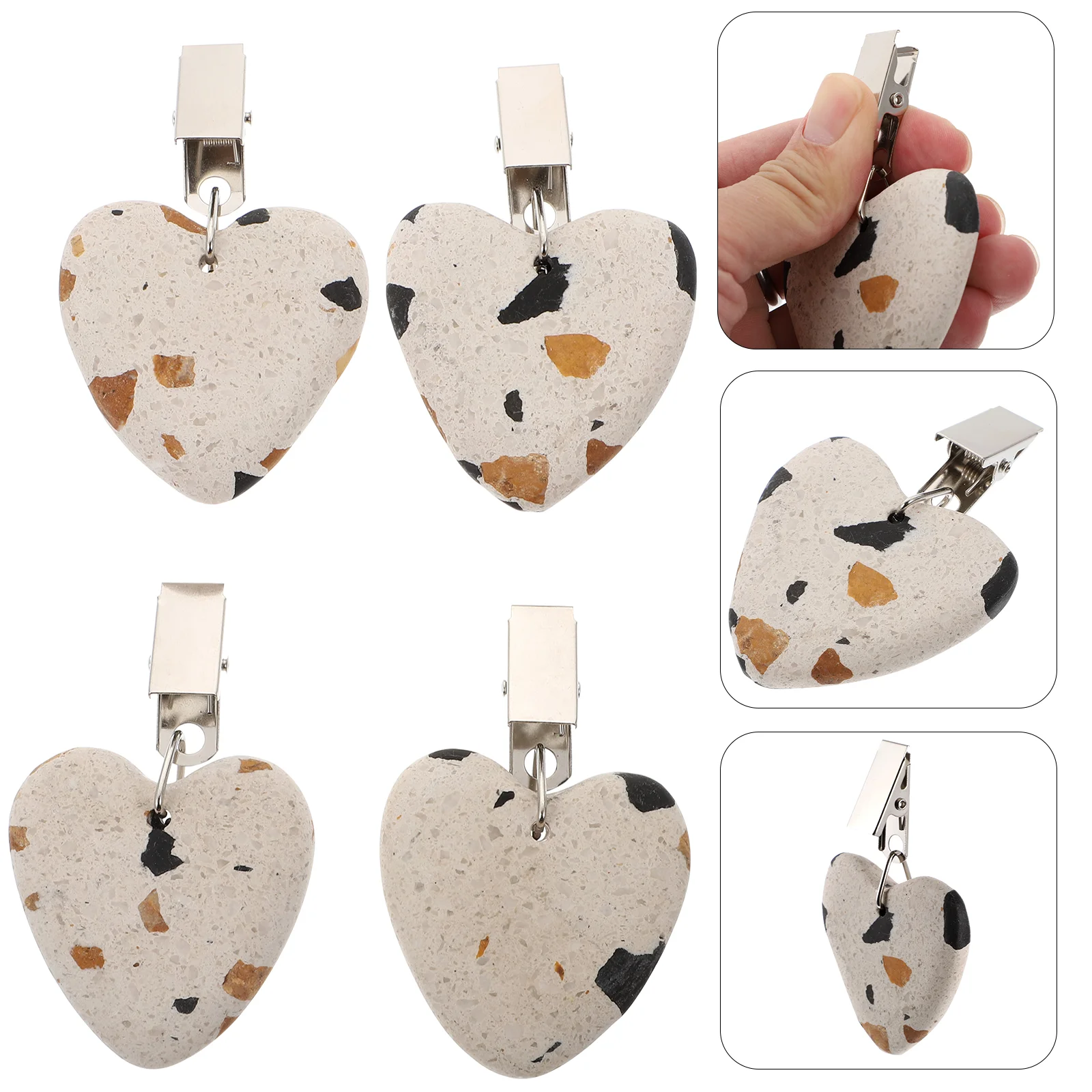 

4Pcs Tablecloth Weights Pendants Heart Shape Stone Pendant with Metal Clip