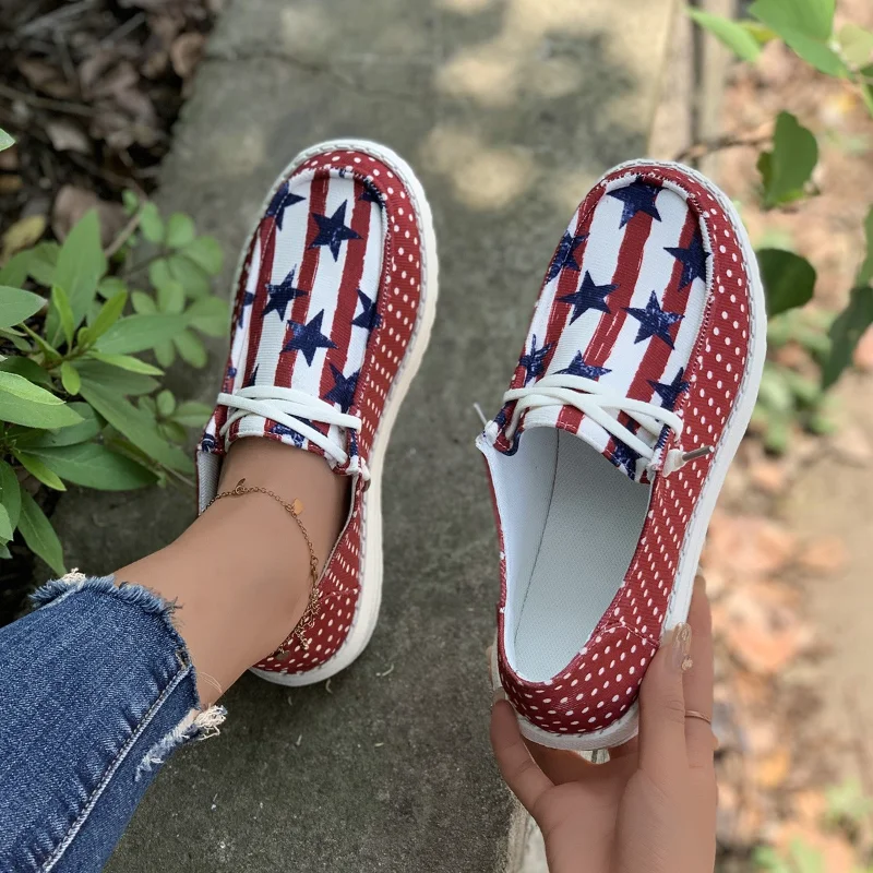 2023 Canvas Shoes Woman Light Weight Slip-on Flat Sneakers Ladies Summer Breathable Cloth Loafers Brand Design Print