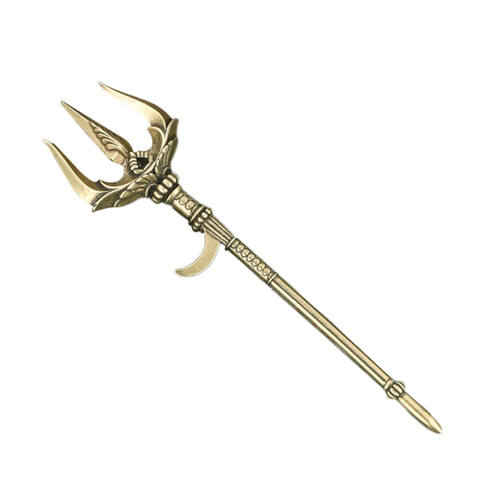

Trident Brass Ornament Figurine Pitchfork Prop Costume Statue Lucky Shui Feng Decoration Retro Accessory Trishool Fengshui