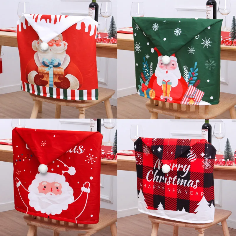 

Christmas Dining Chair Cover Classic Santa Claus Snowman Print Dining Chair Cap 2023 New Year Party Supplies Xmas Navidad