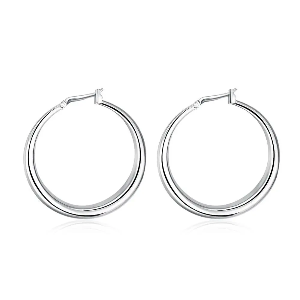 

925 Sterling Silver Smooth Circle Hoop Earrings for Women Lady Gift Fashion Charm High Quality Wedding Jewelry