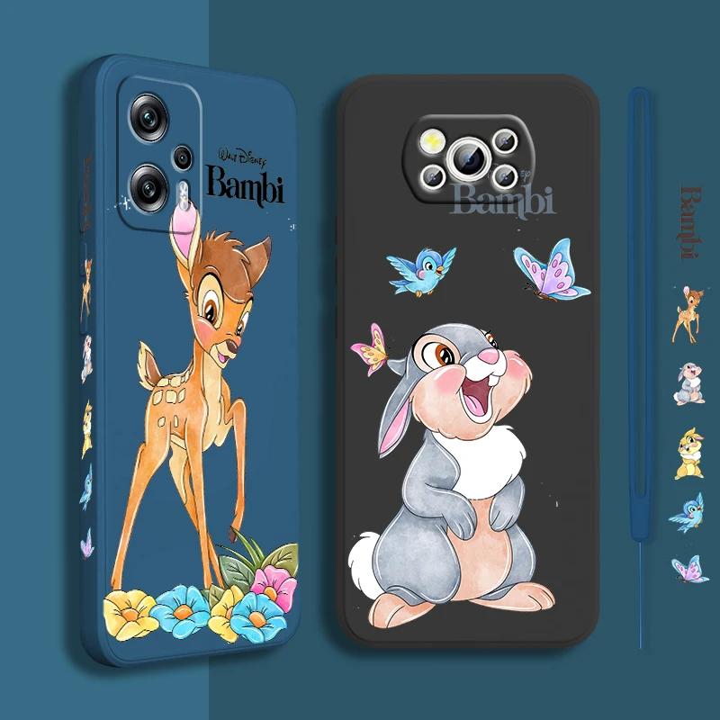 

Bambi Cute Cartoon For Xiaomi POCO X5 M5 C40 M4 X4 F4 C40 X3 NFC F3 GT M4 M3 Pro C3 4G 5G Liquid Left Rope Phone Case Coque Capa