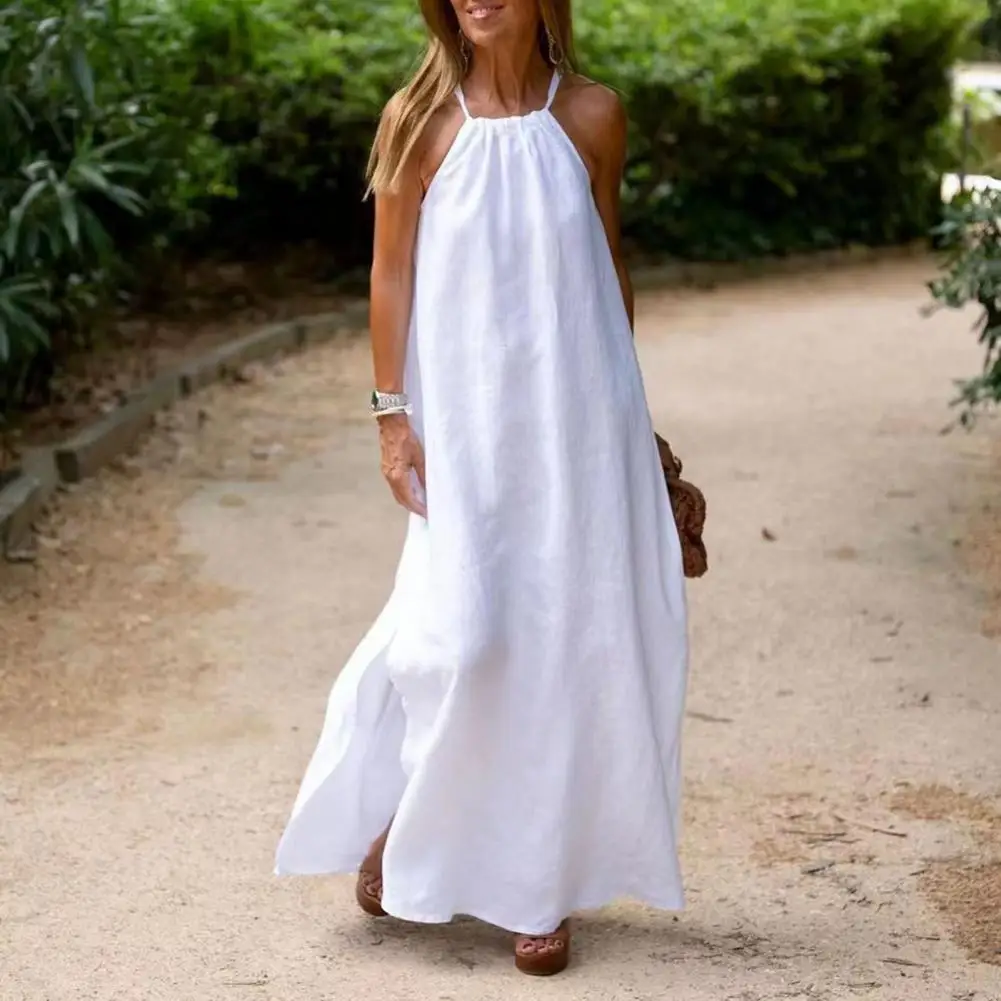 

Chic Lady Summer Dress Loose Women Beach Dress Solid Color Pure Color Lady Summer Dress Daily Wear