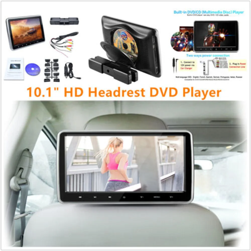 

2x10,1 дюймовый автомобильный DVD монитор подголовника видеоплеер 1024x600 HD цифровой экран сенсорная кнопка игровой пульт дистанционного управления USB/SD/HDMI/IR/FM