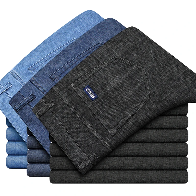 

Men's Thin Jeans Loose Straight Comfortable Lyocell Modal Fabric Fashion Casual Male Brand Business Denim Trousers