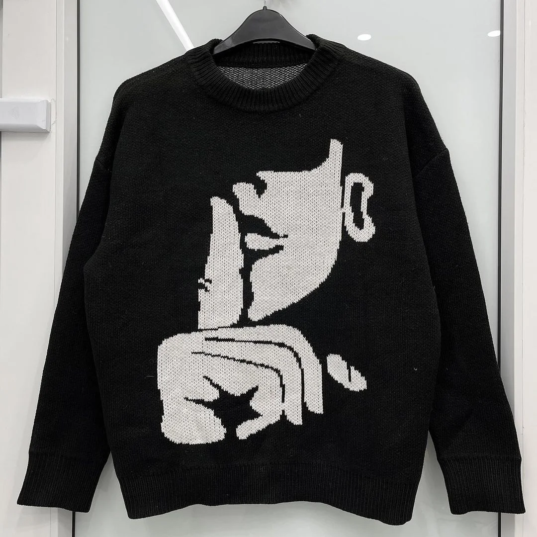 Y2k traf пуловер свитер с длинным рукавом ретро уличный принт полосатый аниме одежда