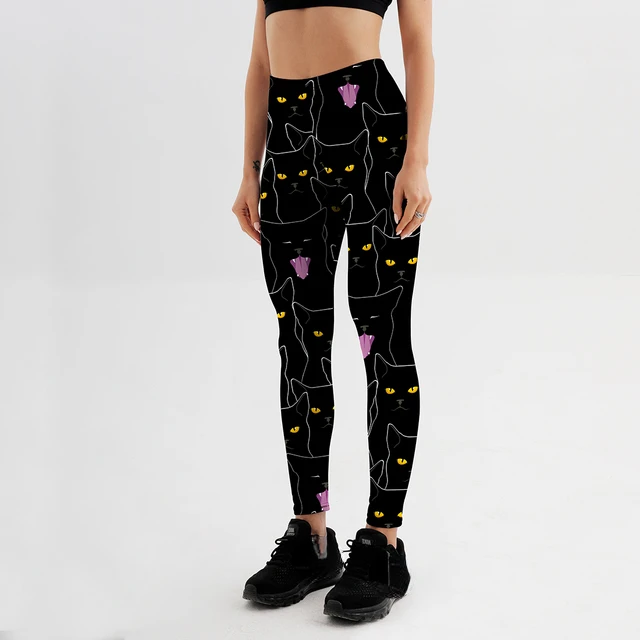 Summer Style Fitness Women Leggings Black Cute Cats Printed Leggings Slim Workout Leggings Ankel Length Pants S-4XL