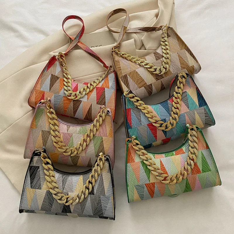 

New Geometry Pu Leather Shoulder Underarm Bag Vintage Ladies Small Purse Handbags Casual All-match Fashion Women Square Bags