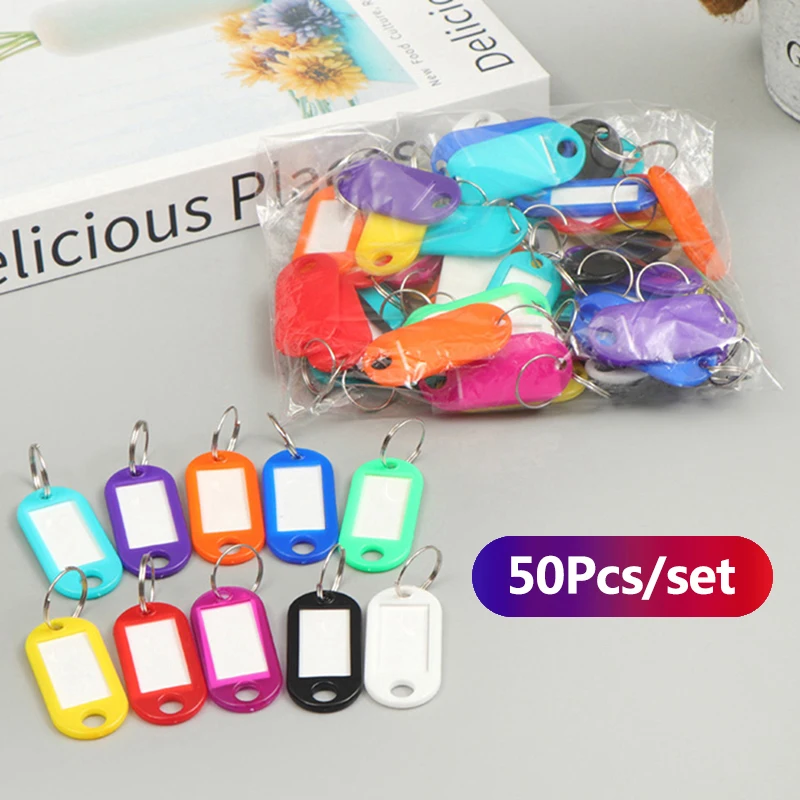 

50Pcs Colorful Keychain Key Tag Label ID Name Room Address TEL Number Marker Key Tag Baggage Tag With Split Ring