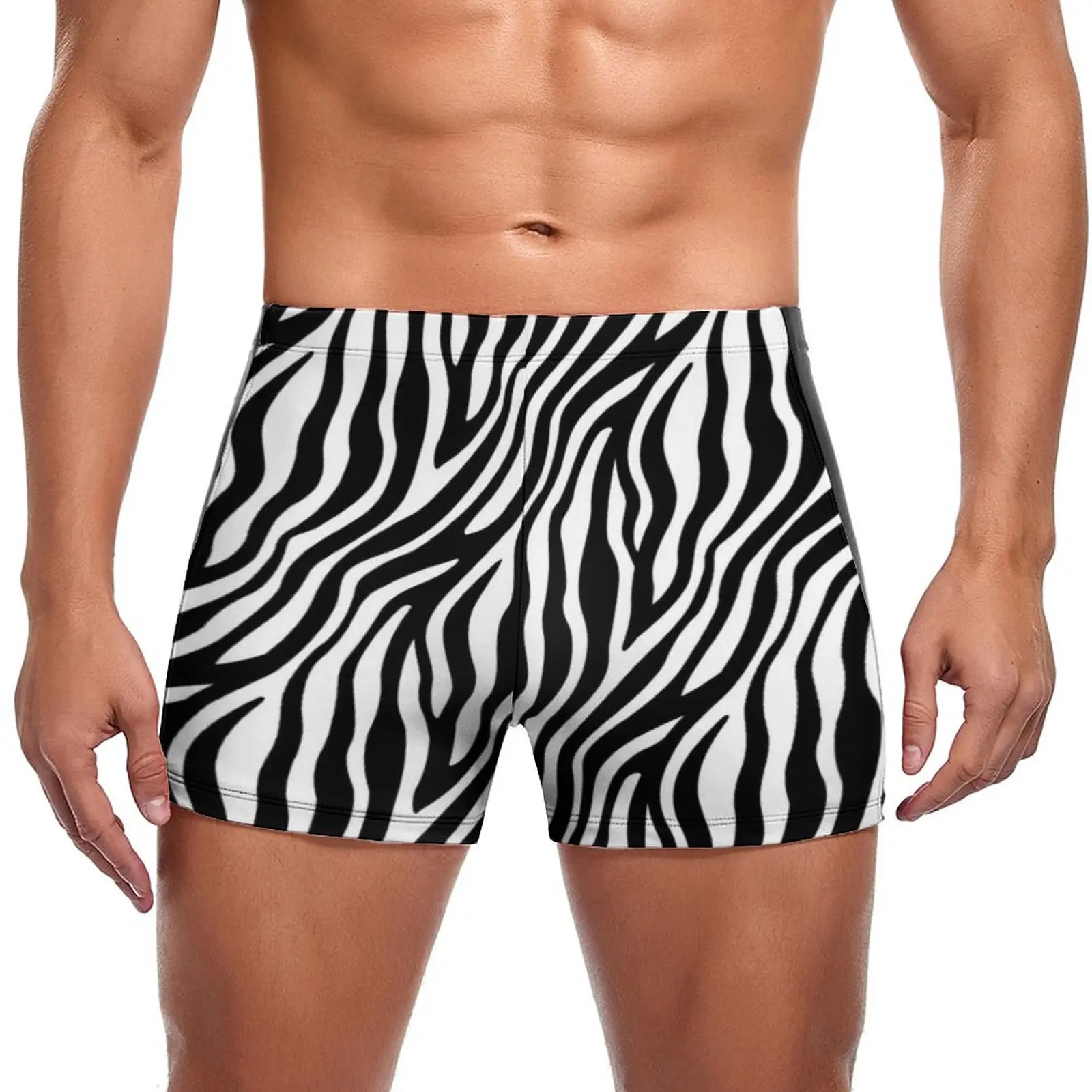 

Zebra Pattern Swimming Trunks African Animal Stripes Print Trending Stay-in-Shape Swim Boxers Pool Large Size Men Swimsuit