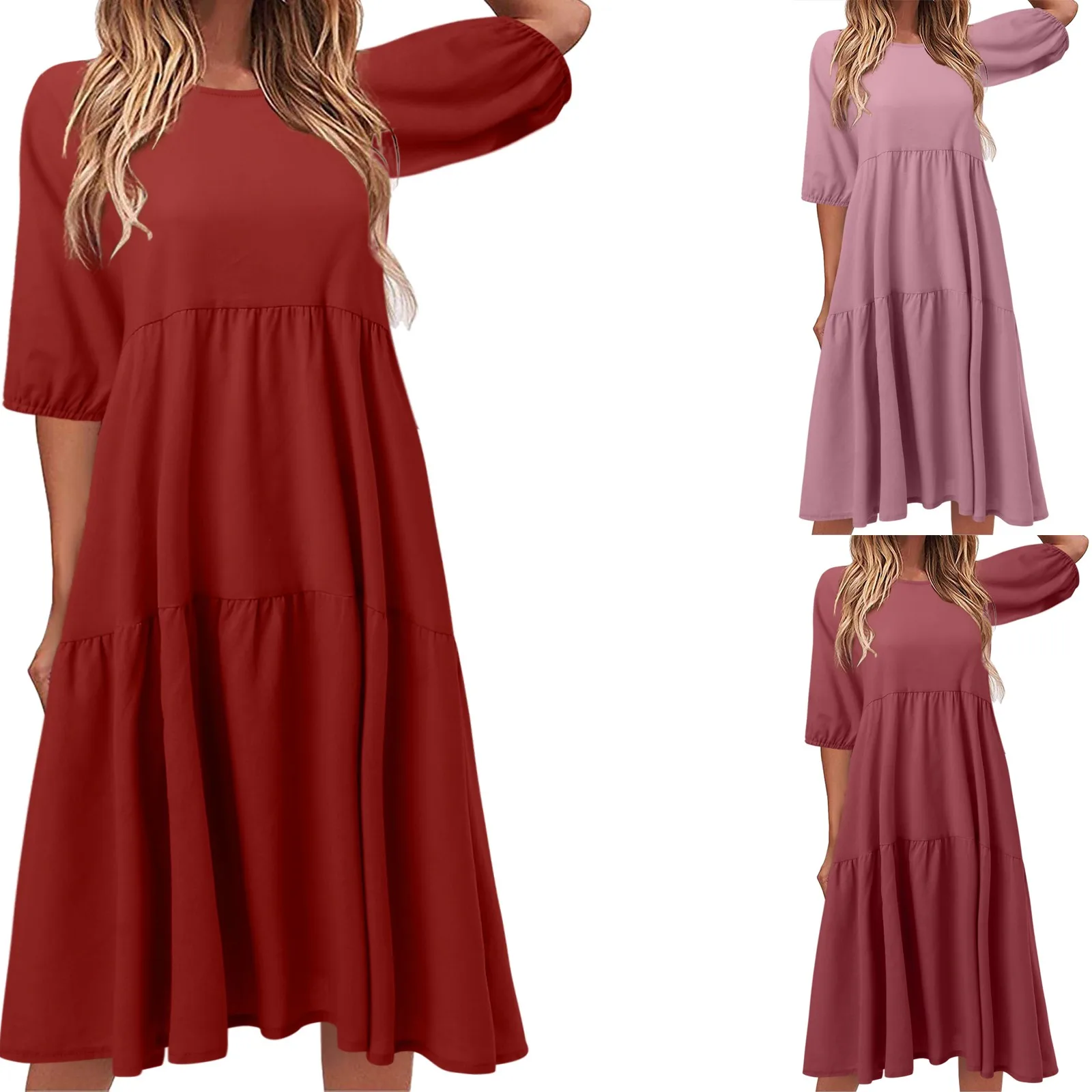 

Bohemian Solid Color Dress Square Collar Half Sleeve Midi Vestido Summer Women Elegant Casual Fashion Holiday Sundress