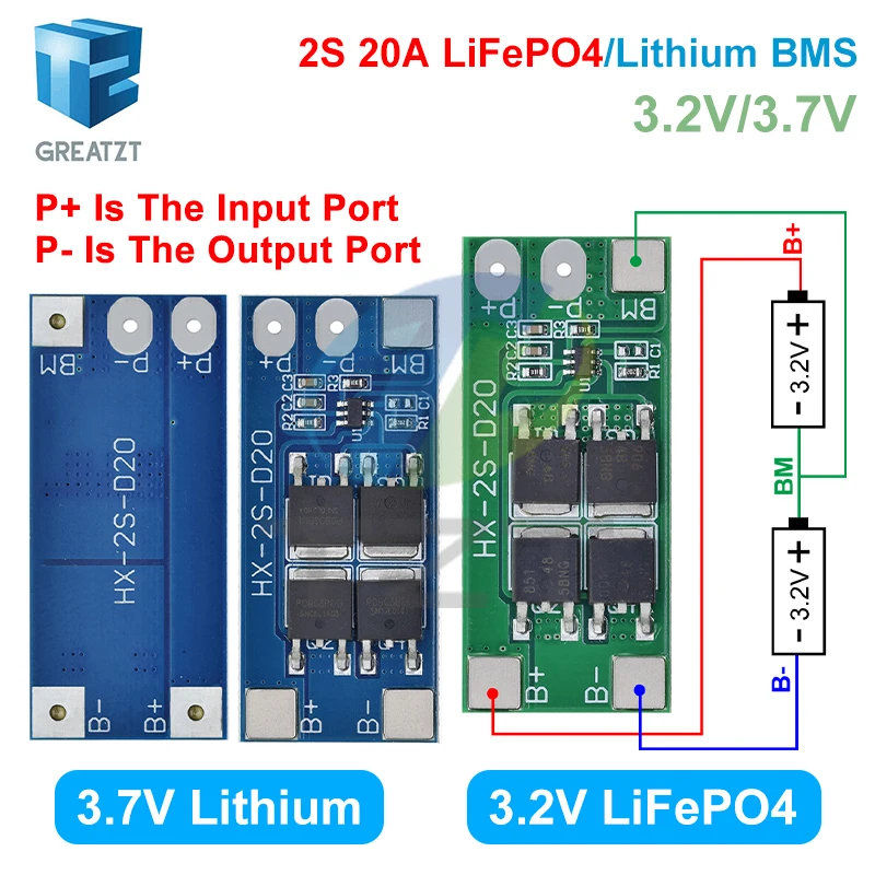 Фото Плата защиты аккумуляторов LiFePO4 / литиевых 18650 32650 GREATZT 2S 6.4V 7.4V 20A с рабочим током 13А и ограничением тока 20А №3