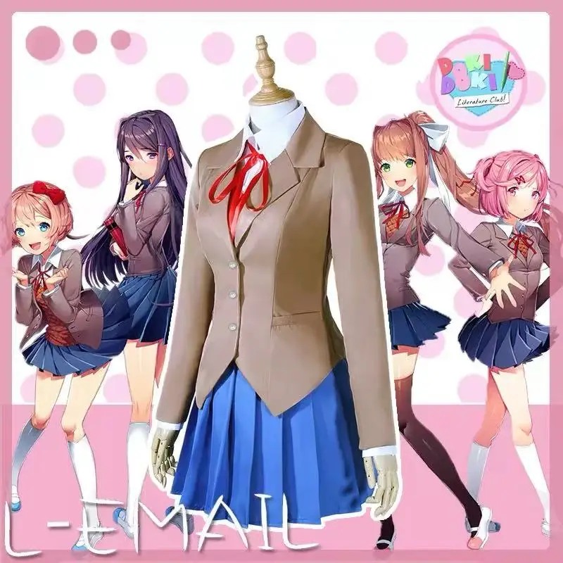 Фото Костюм для косплея по игре Doki Doki Literature Club: Сайори, Юри, Нацуки, Моника. Школьная форма для женщин, на Хэллоуин, карнавал, костюмы JK. №3