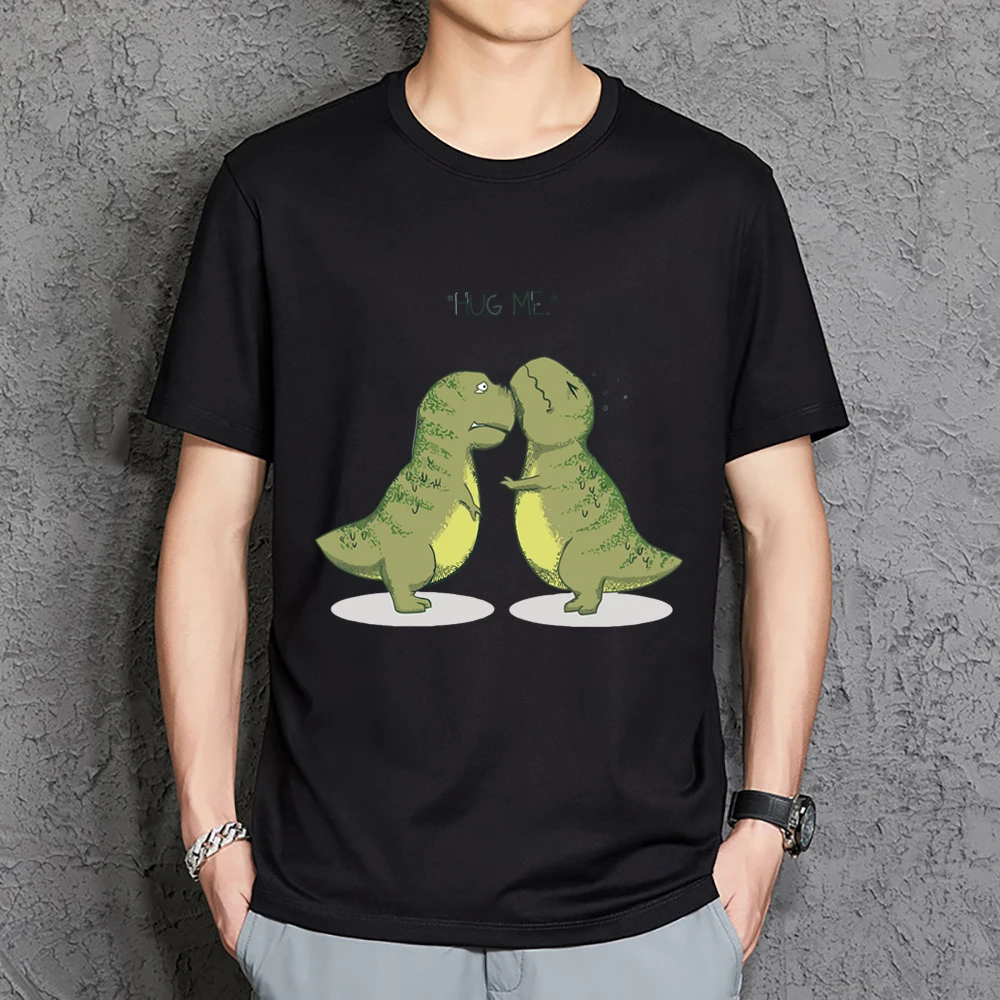

Забавная Мужская футболка с динозавром и надписью Hug Me, футболки с принтом, 2019, летняя хлопковая черная и белая футболка с коротким рукавом, ф...