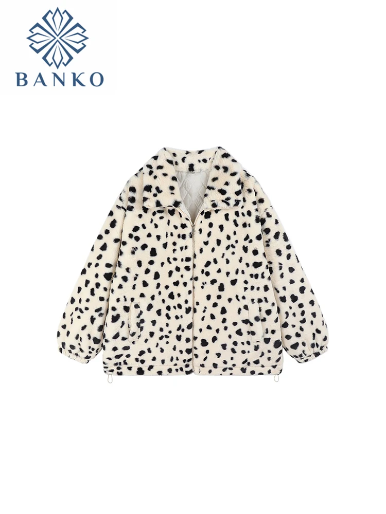 

Autumn Winter Women Turn-down Collar Contrast Color Warm Jacket Coat Loose Long Sleeve Zipper Thick Plush Jacket Outerwear Chic