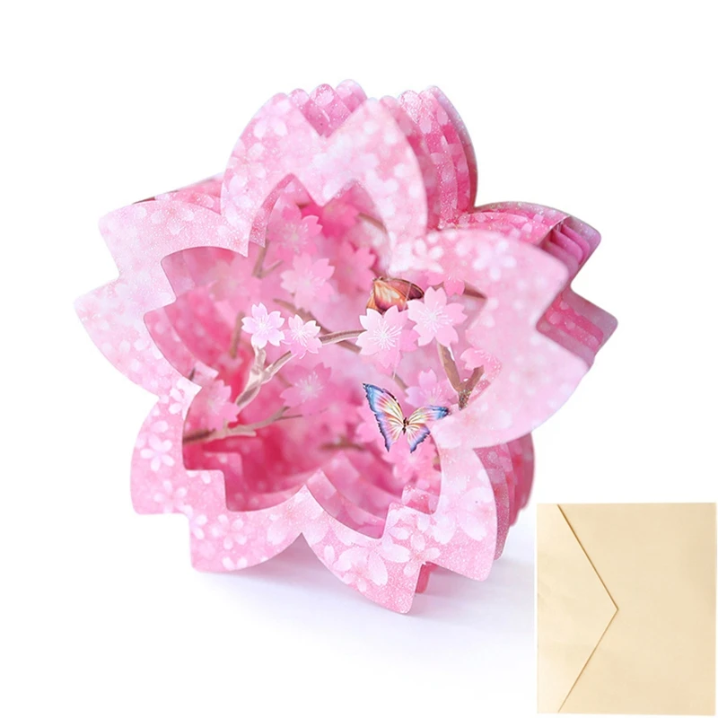 

3D for pop Up Greeting Card Cherry Blossom Box Hollow Paper Carved Cards for Mother's Day Valentine's Day Blessing Cards