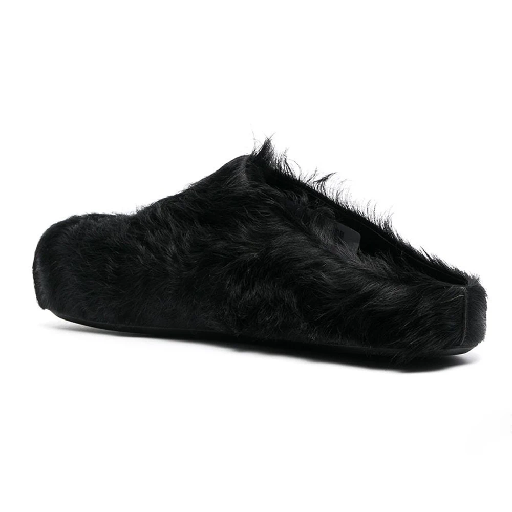 Women's Horsehair Fur Slippers Luxury Flat Shoes  Women's Mules Slippers Thick Sole Casual Comfortable Vacation Loafers Shoes