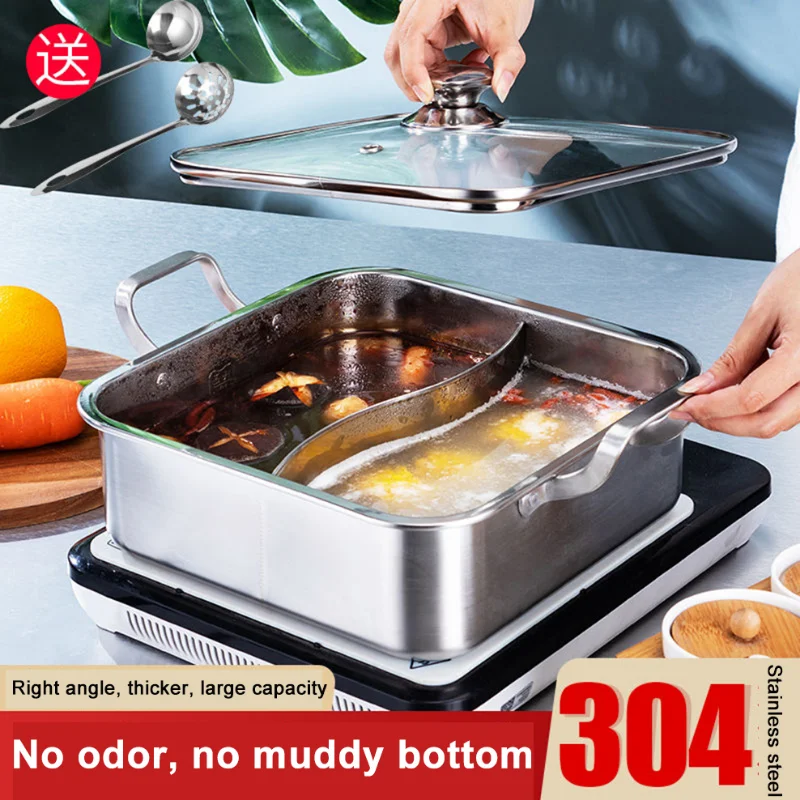 

28CM Food Grade Stainless Steel Hot Pot With Cover Home Clear Soup Pot Mandarin Duck Hot Pot For 3-4 People Kitchen Saucepan