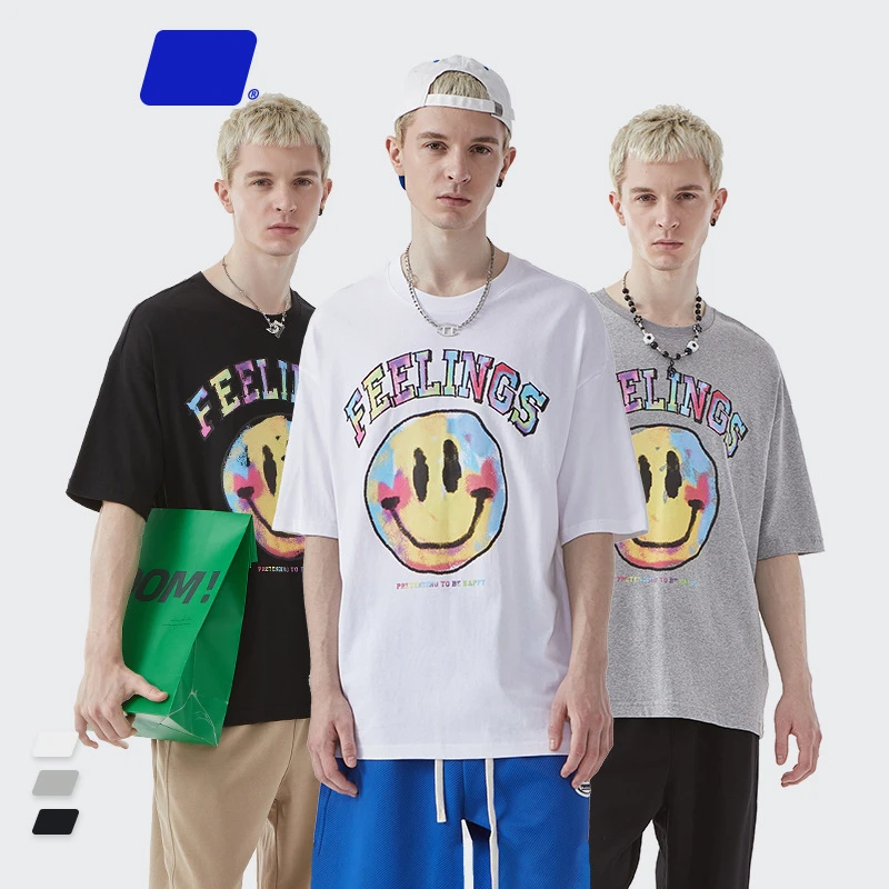 

2022 New Fashion Spring Summer Tops For Men Women Graffiti Smiley T-shirt For Lovers High Street Y2K Clothing Oversize T-shirt