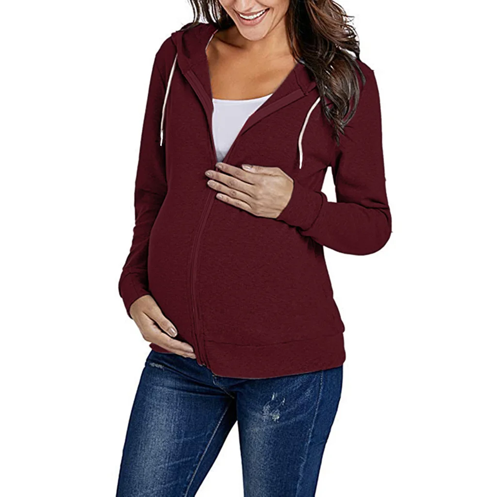 

Women's Hooded Long Sleeve Coat Sweater For Pregnant Women Maternity Tops Wear Clothing Clothes Nursing Top Pregnancy Mom Shirt