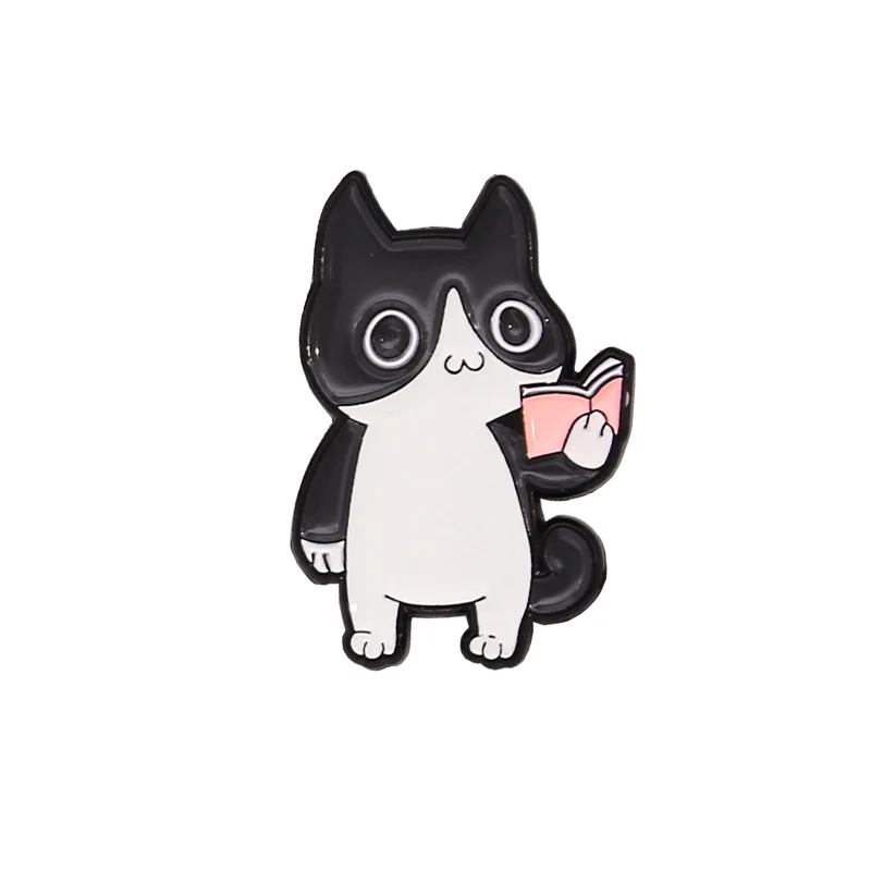 

New Cat Brooches Heart Shaped White Black Cat Hug Skeleton Angel Cat Shopping Cart Cat Lapel Pin Lover Badge Needle Accessories