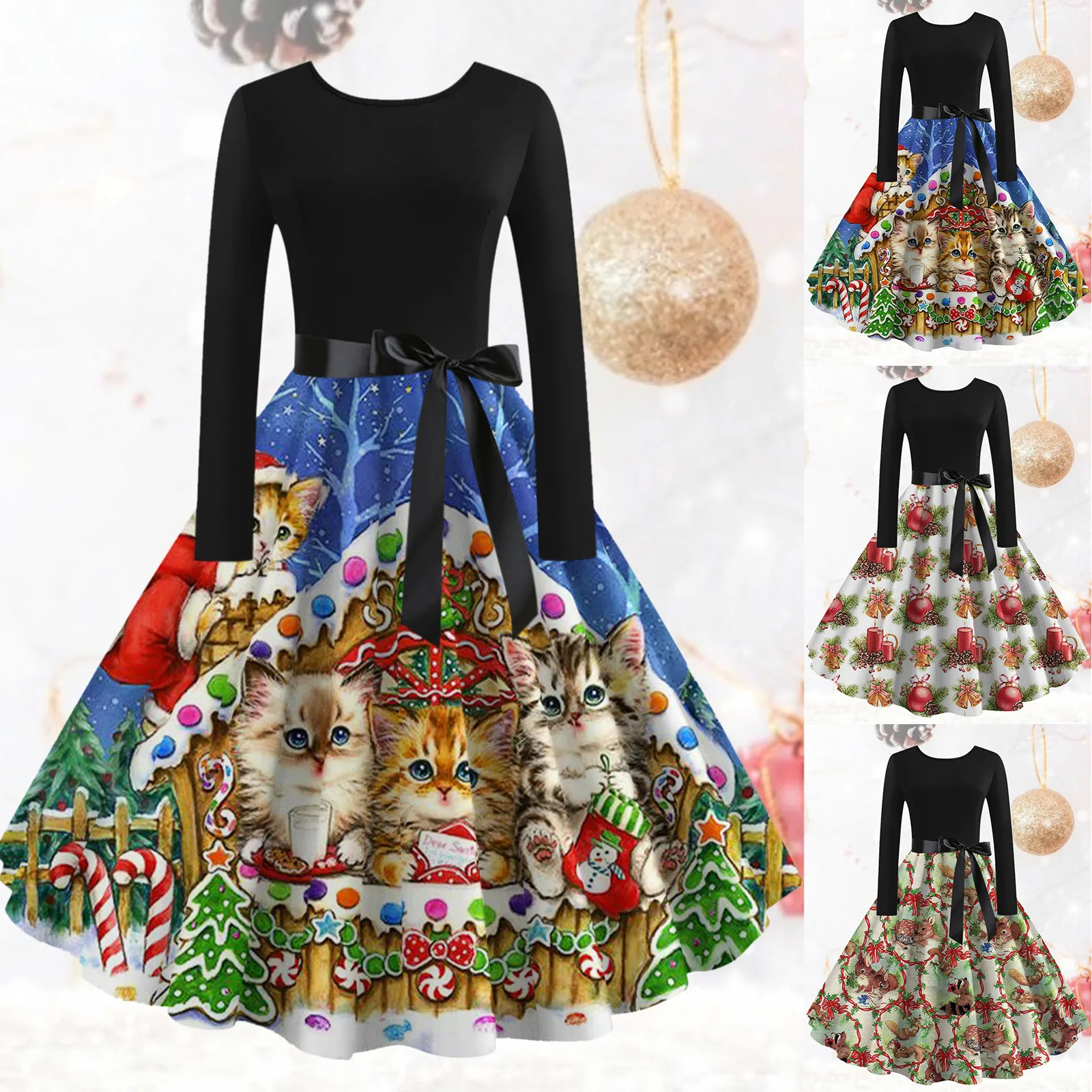 

Женское приталенное платье, винтажное коктейльное платье с круглым вырезом, длинным рукавом и поясом, блестящее коктейльное платье для вып...