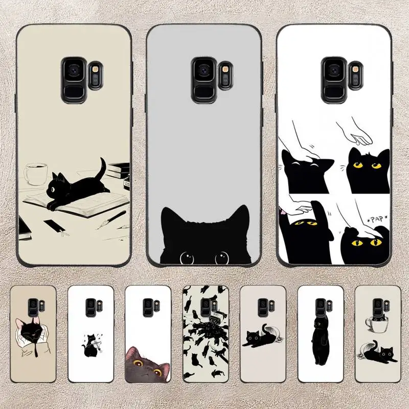 

Cute Black Cat Phone Case For Samsung Galaxy A51 A50 A71 A21s A71 A41 A70 A30 A22 A02s A53 A72 A73 5G Cover