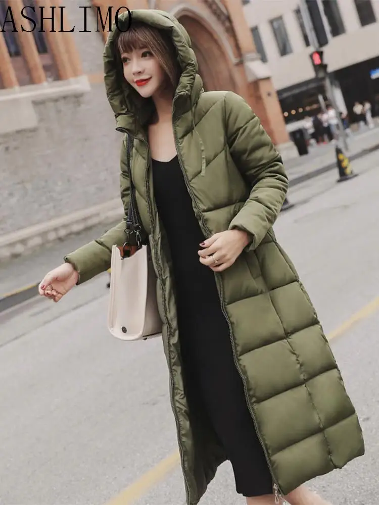 Winter Jacket Women 2022 Clothes Warm Shelters Fashion Down Jacket Korean Style Mid-length Over-the-knee Padded Hooded Jacket