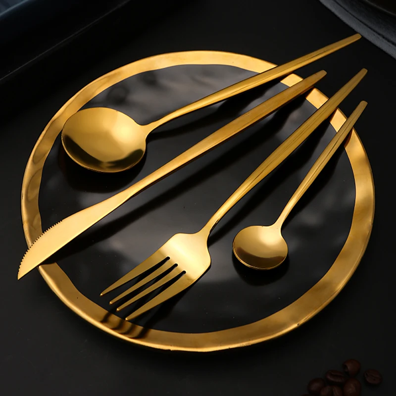 

Wholesale 40pcs Gold Dinnerware Set Stainless Steel Knife Fork Spoon Cutlery Set Silverware Flatware Dishwasher Safe Tableware