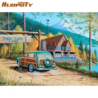 ruopoty modern 5d diamond painting with frame diamond art car mosaic embroidery rural landscape home decoration diy gift