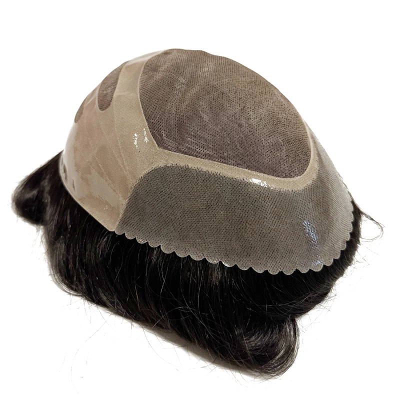 Прочный тонкий моно Мужской протез волос 6 дюймов индийский парик из