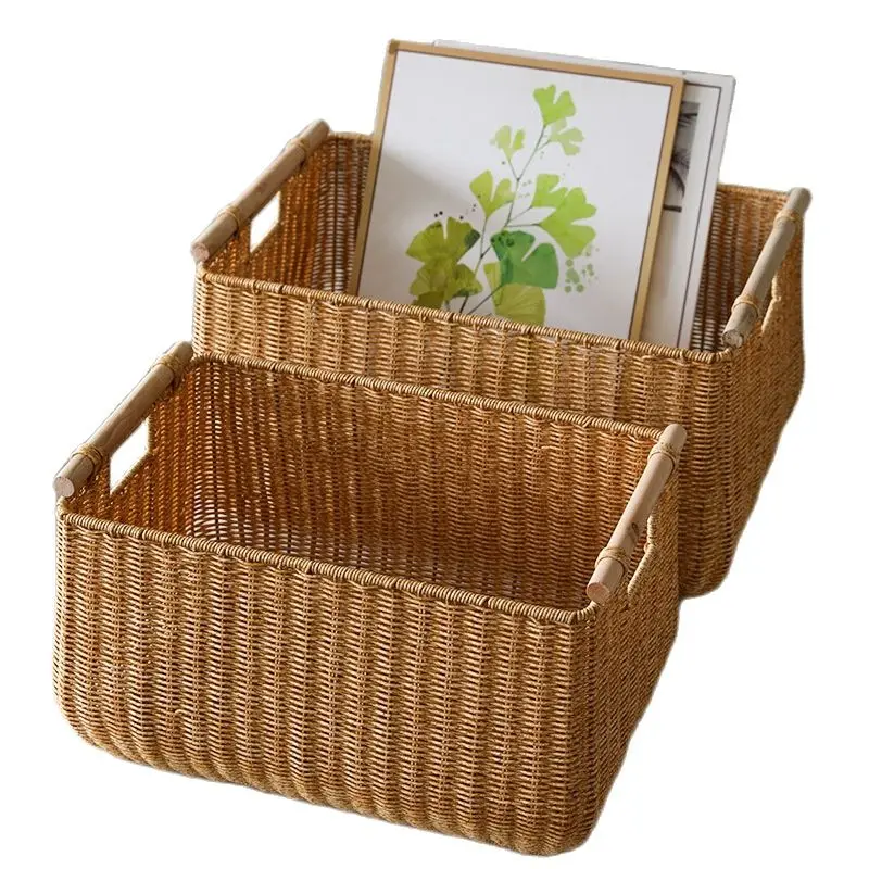 

CAMIGEL Large Capacity Storage Box, Rattan Woven Basket with Handles, Bedroom Clothing Basket