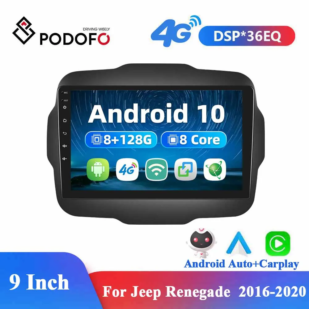 

Автомагнитола Podofo для Jeep Renegade, мультимедийный видеоплеер на Android с GPS, Wi-Fi, 8-ядерным процессором, 4G и Wi-Fi, типоразмер 2DIN, 2016-2020