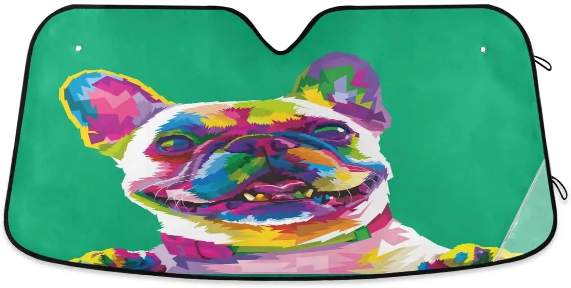 

Солнцезащитный козырек на лобовое стекло автомобиля, складной козырек от солнца, французского бульдога в стиле поп-арт, цветные блоки, защи...