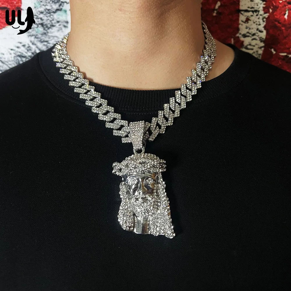 

ULJ Men Hip Hop Rapper Popular Jewelry Necklace Cleopatra Religious Jesus Portrait Pendant For Women Cuban Chain Jewelry