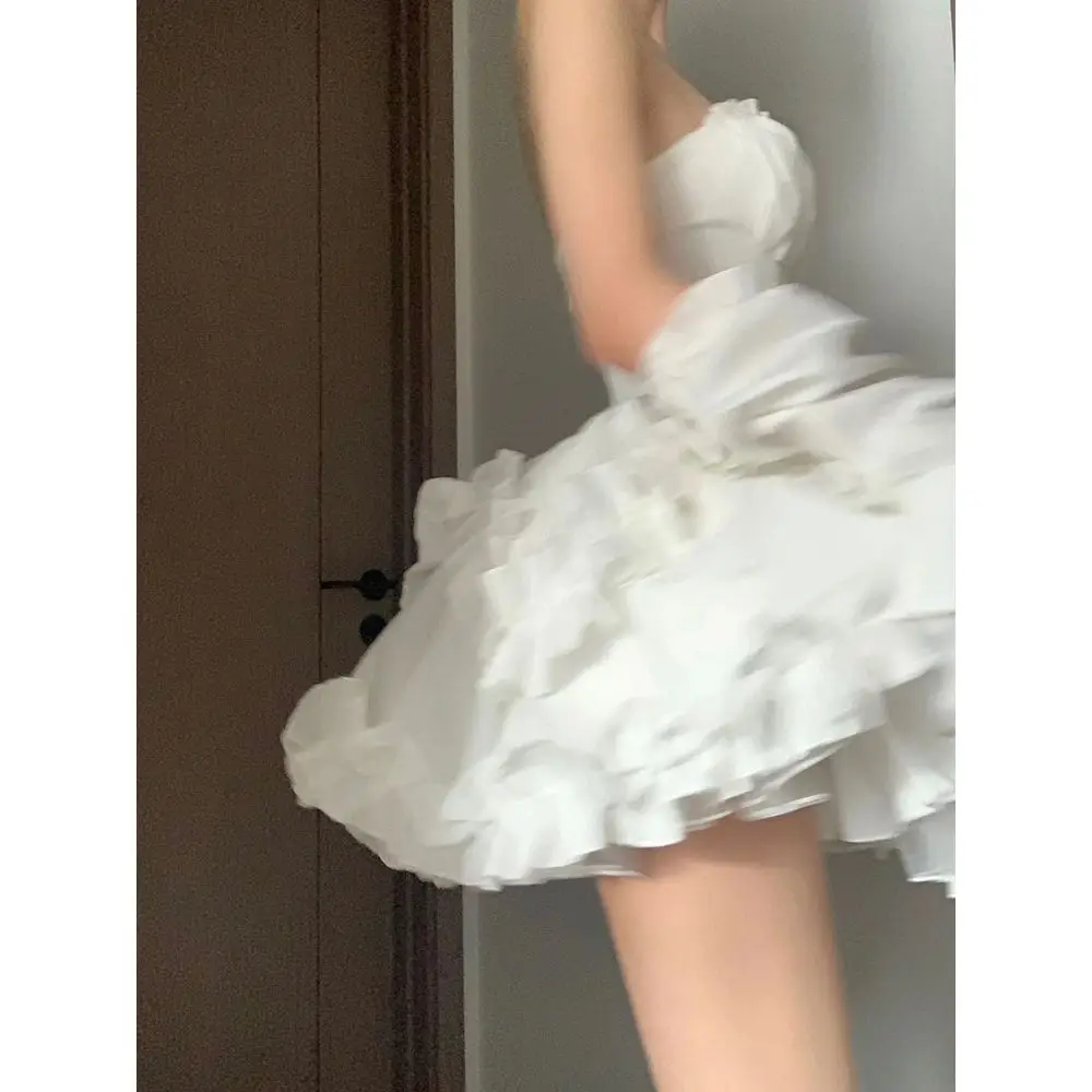 New Vintage Temperament Women's Summer Dress Exquisite and Unique White Tube Top Tutu Dress Sleeveles Dresses for Women 2023 2