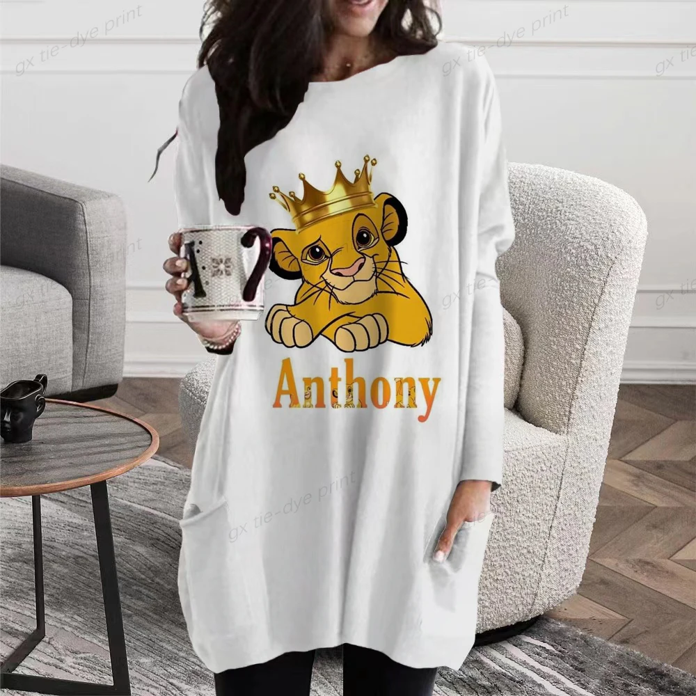 

2022 Autumn Daily Street Elegant Long Sleeve Pullover New Design Disney Lion King Simba Print Tops Tee Shirt Women Clothing Y2K